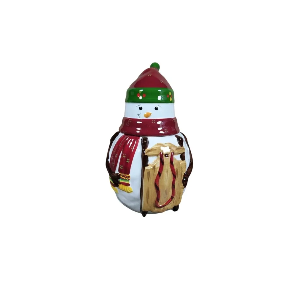 Hand Painted Ceramic Snowman Cookie Jar for Nonni's Biscotti